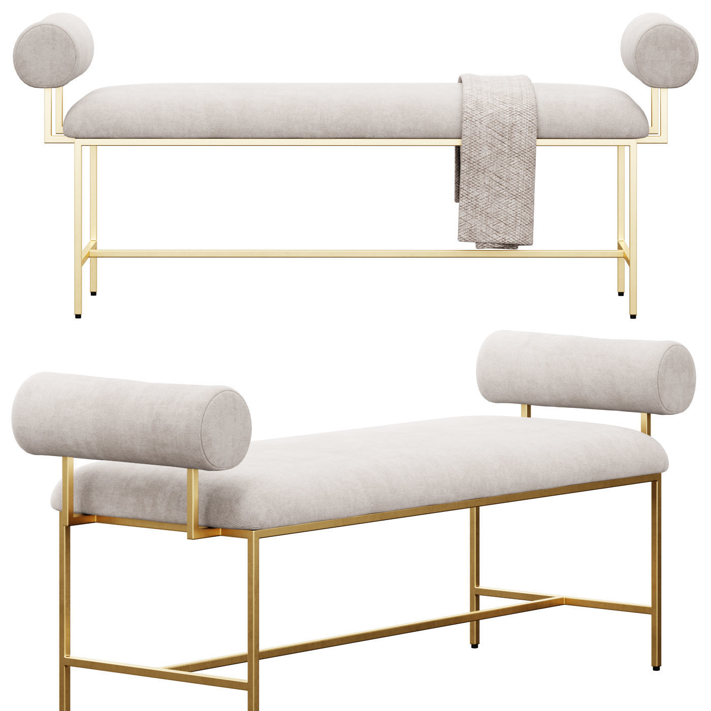 Miller Bolster Metal Bench by Worlds Away 3D model_4