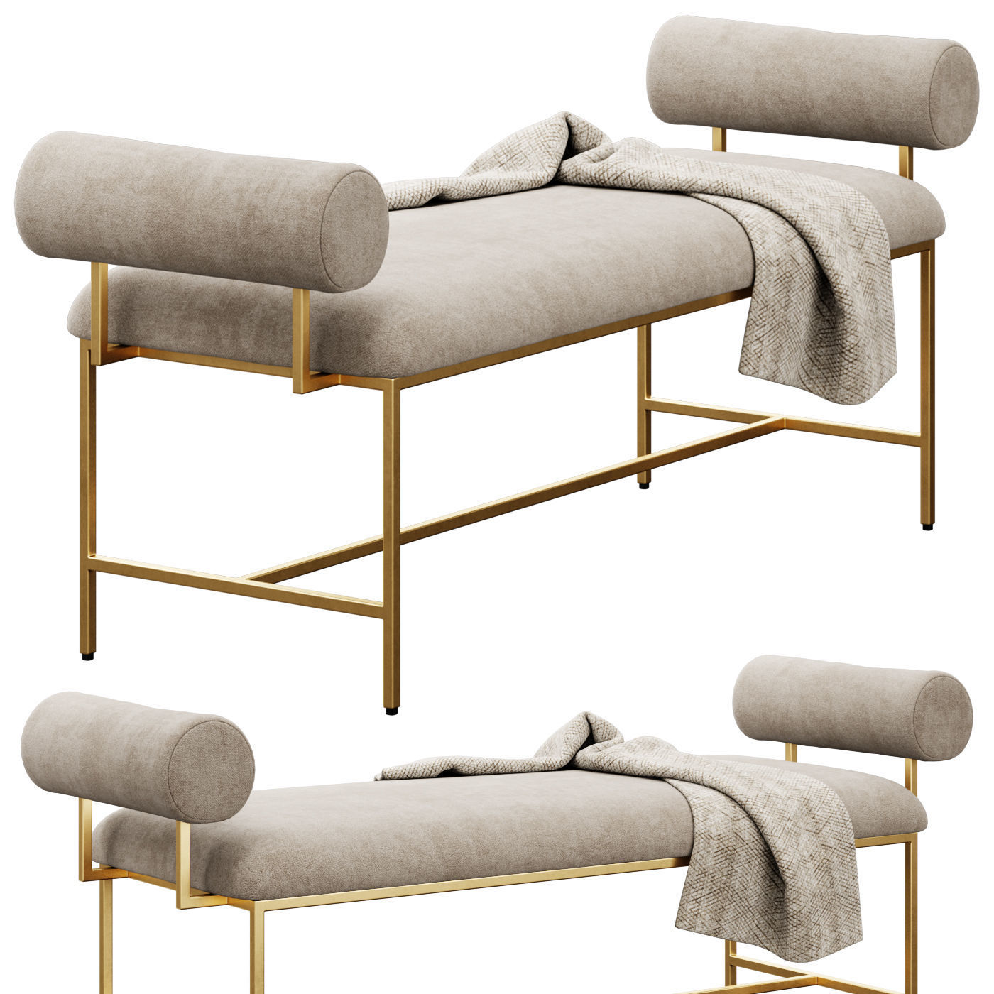 Miller Bolster Metal Bench by Worlds Away 3D model_10