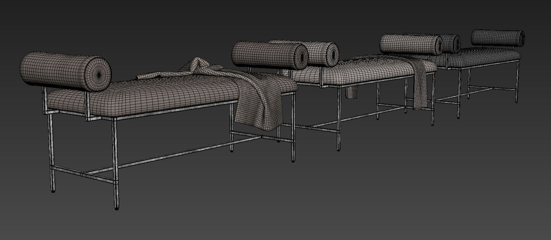 Miller Bolster Metal Bench by Worlds Away 3D model_8