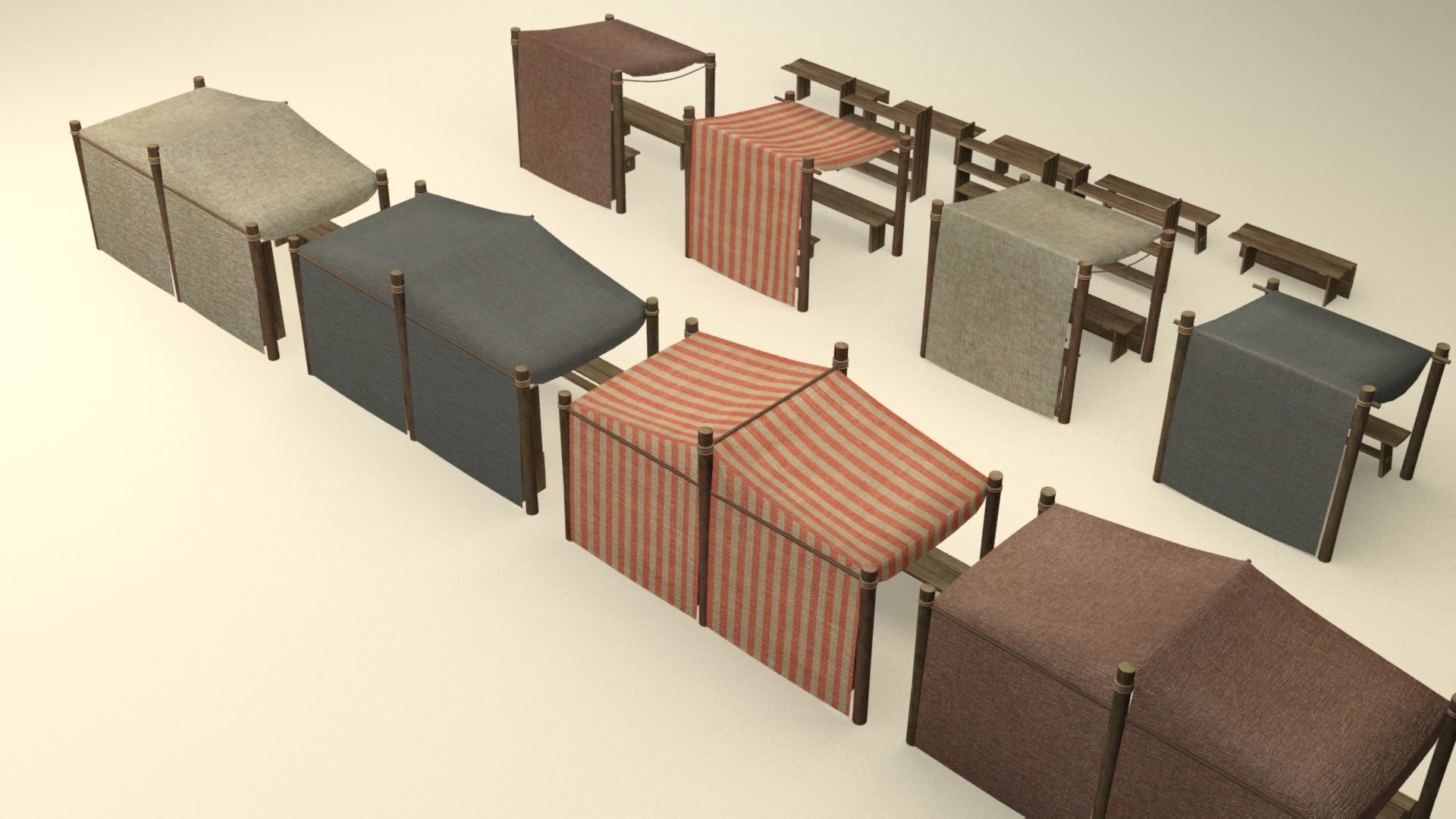 Medieval street markets modular collection Low-poly 3D model_8