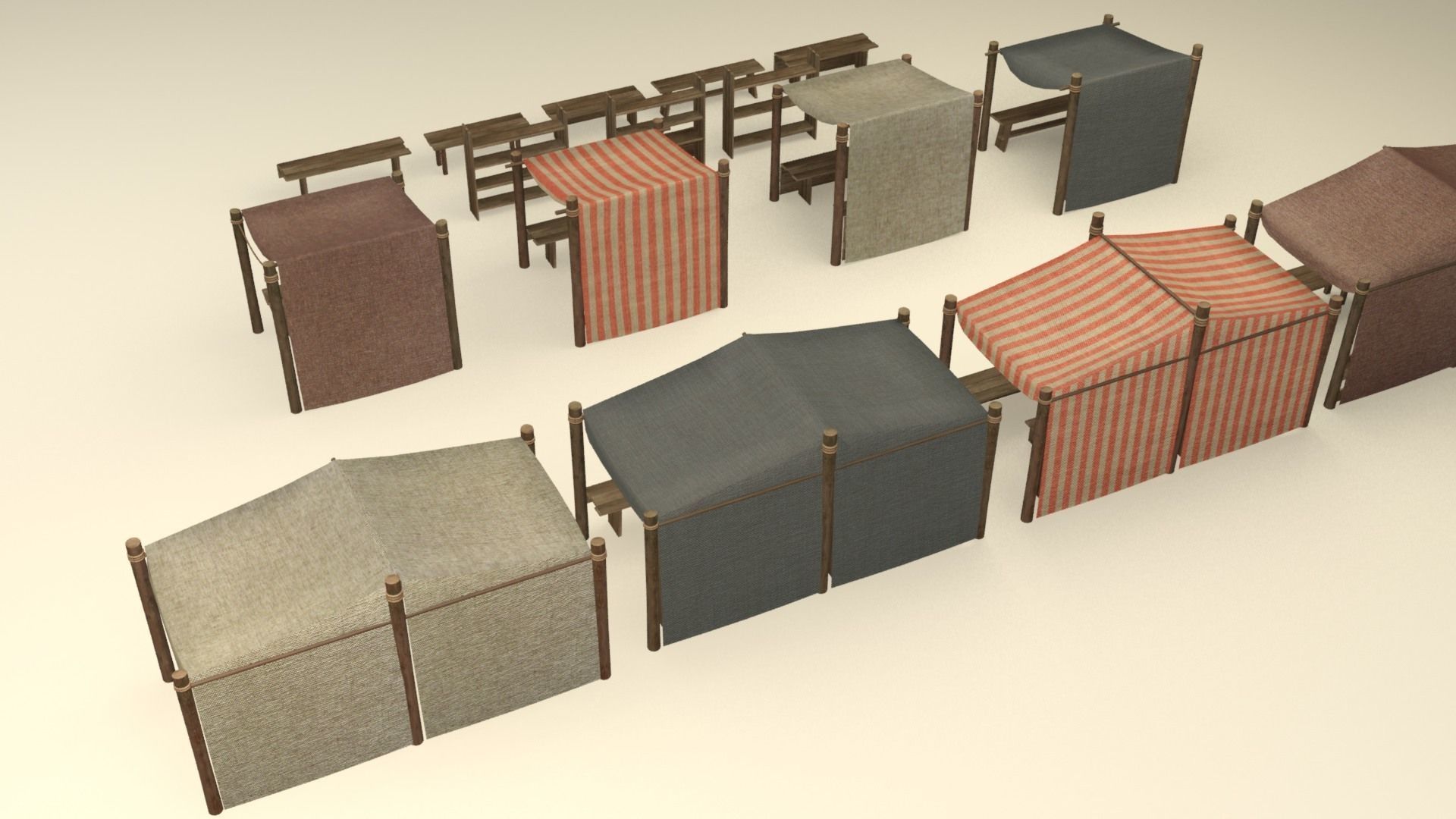 Medieval street markets modular collection Low-poly 3D model_9