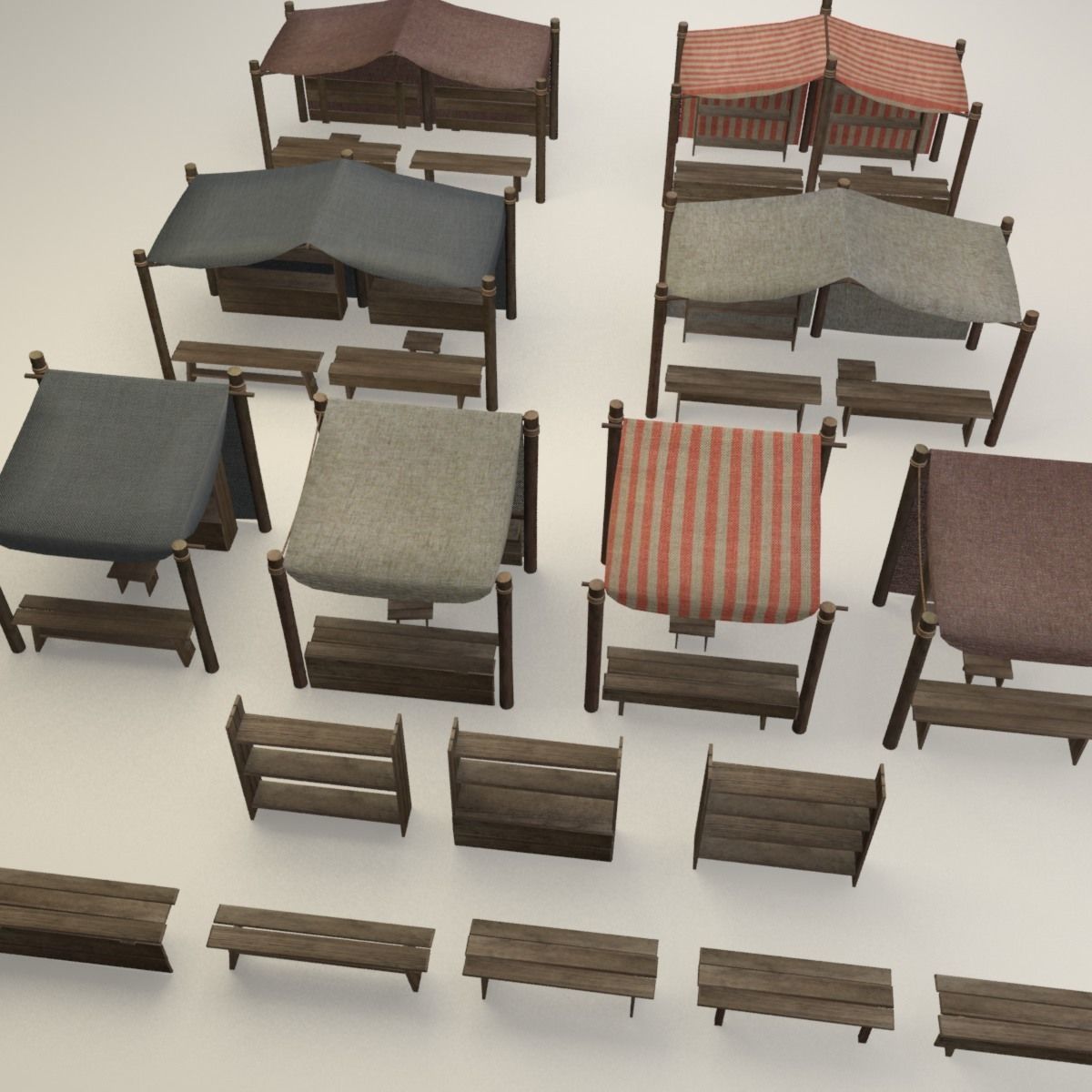 Medieval street markets modular collection Low-poly 3D model_14