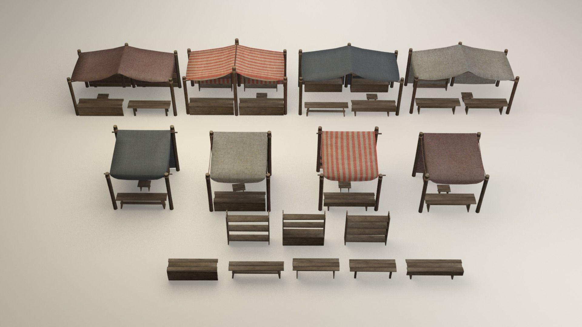 Medieval street markets modular collection Low-poly 3D model_6