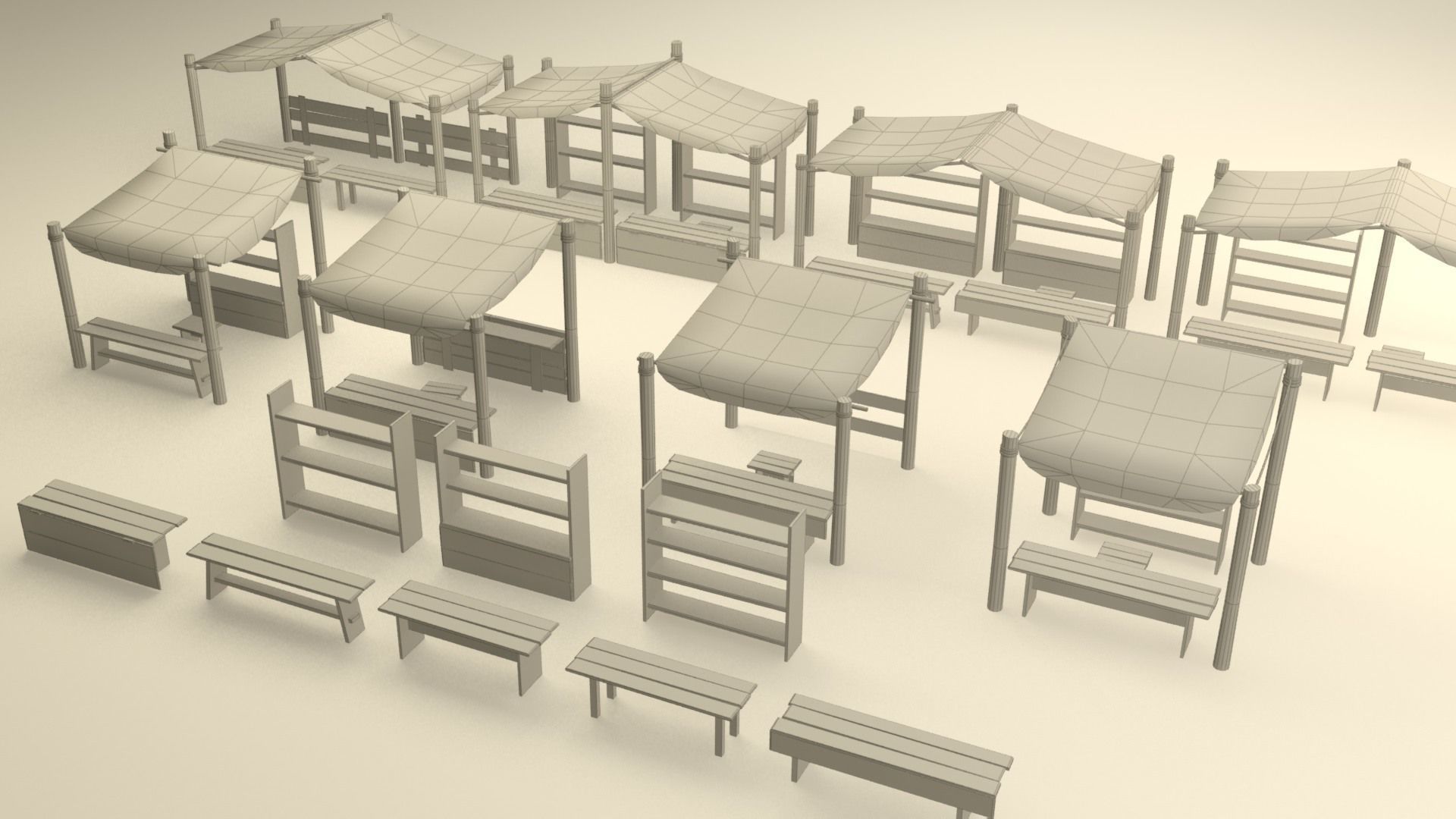 Medieval street markets modular collection Low-poly 3D model_10