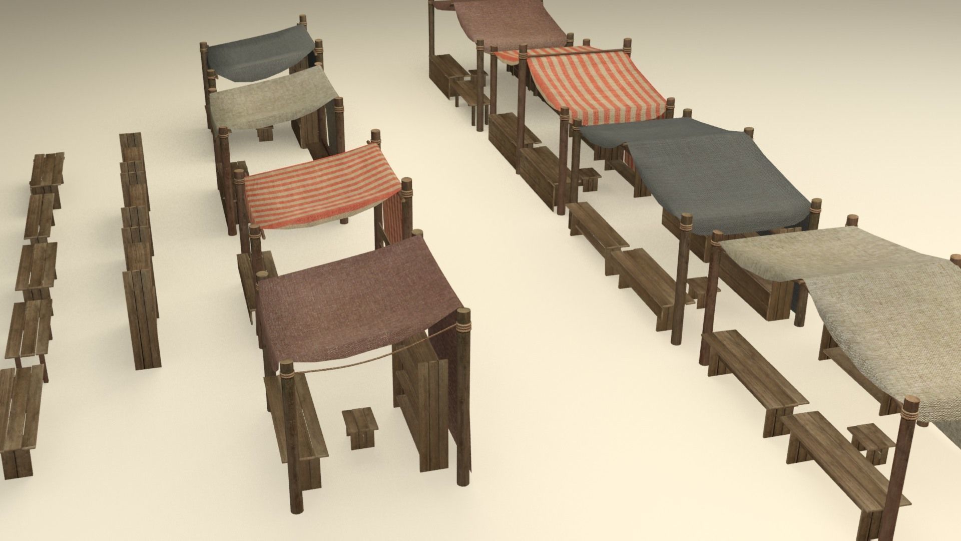 Medieval street markets modular collection Low-poly 3D model_13