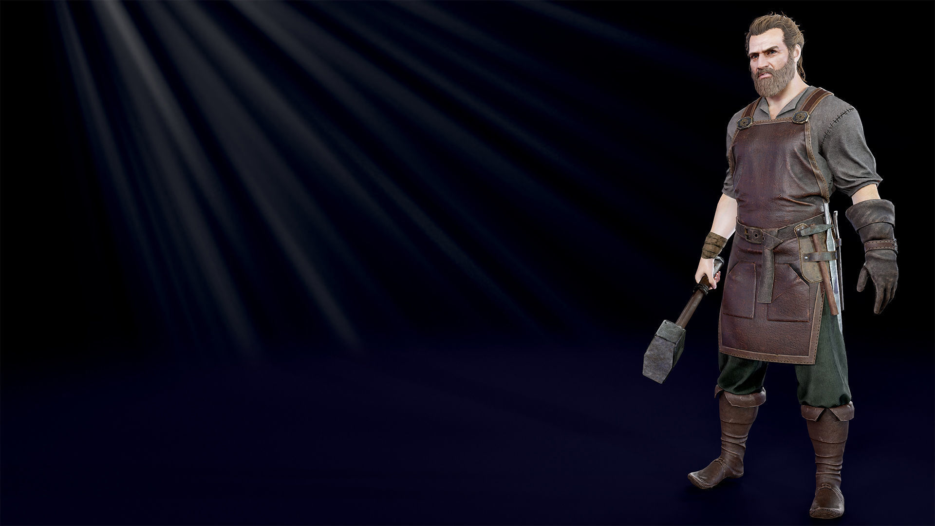 Blacksmith man in apron Low-poly 3D model_8