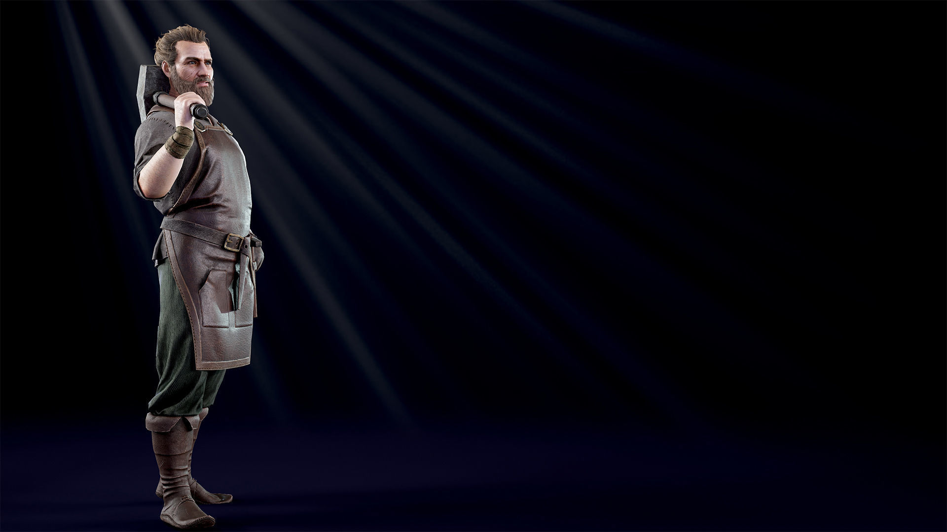 Blacksmith man in apron Low-poly 3D model_7
