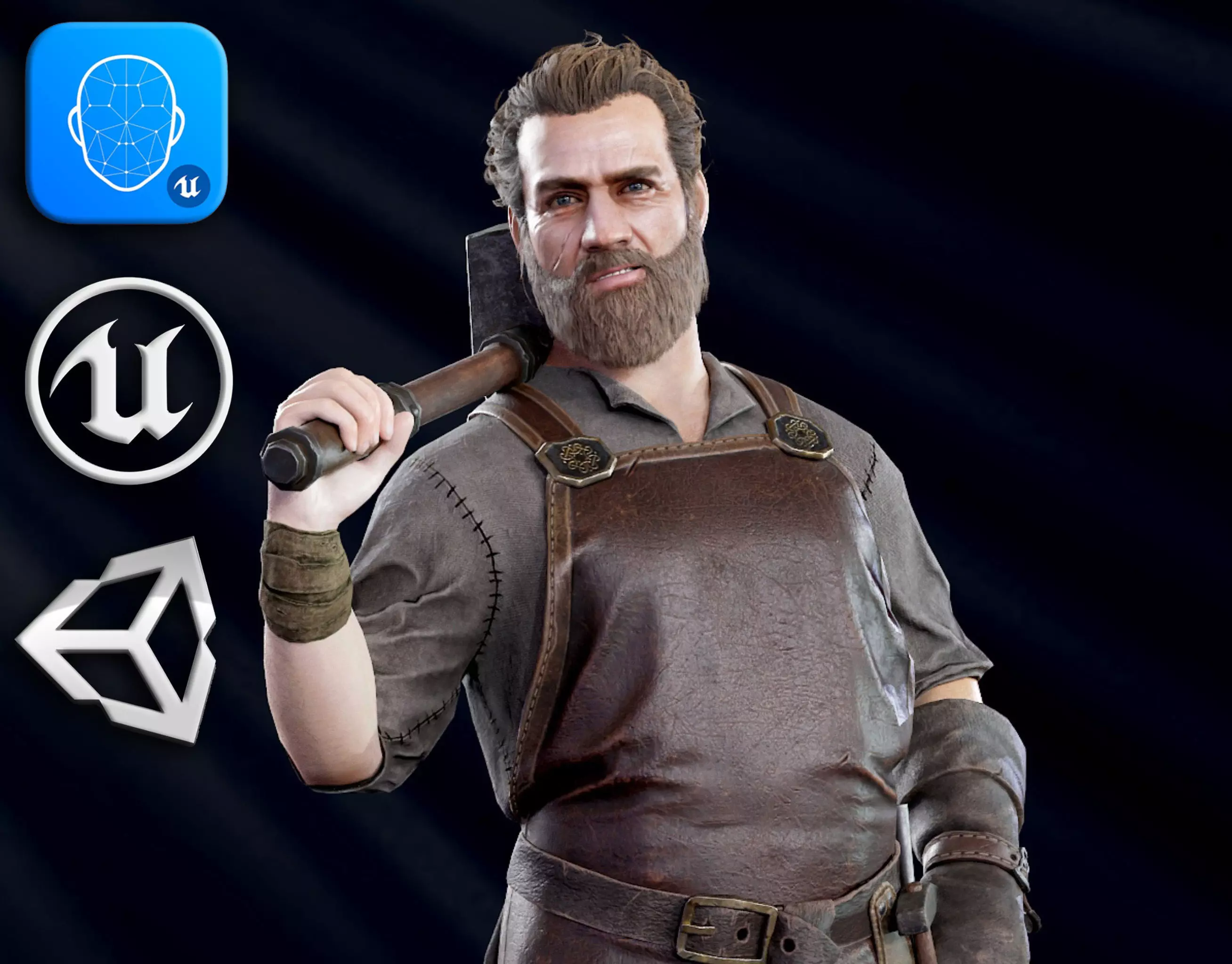 Blacksmith man in apron Low-poly 3D model_0