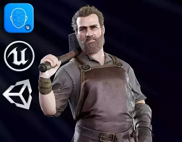 Blacksmith man in apron Low-poly 3D model