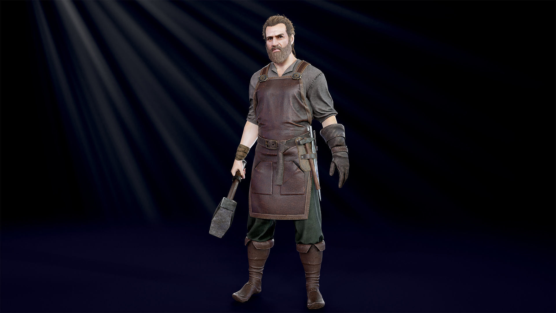 Blacksmith man in apron Low-poly 3D model_5