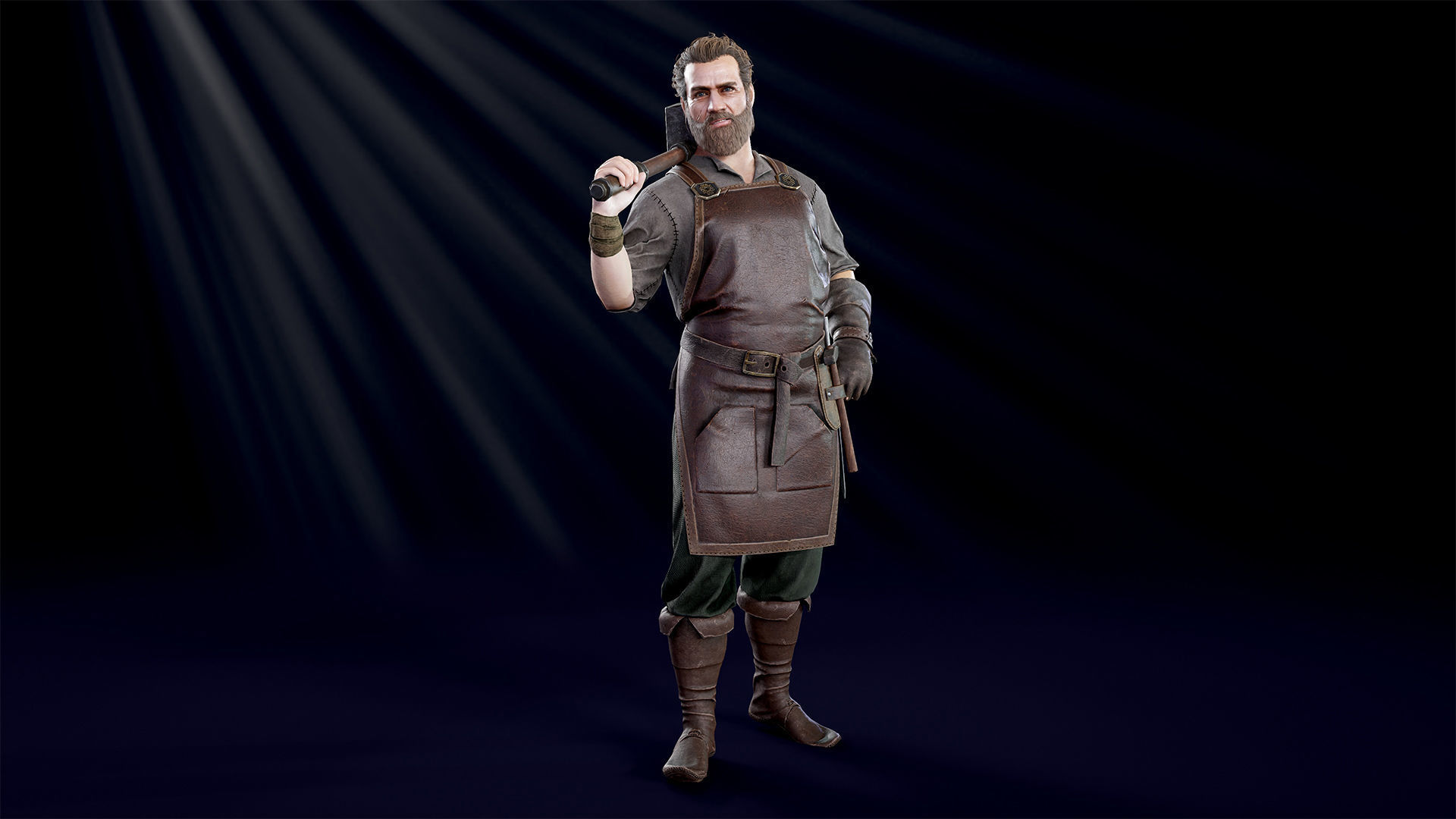Blacksmith man in apron Low-poly 3D model_10