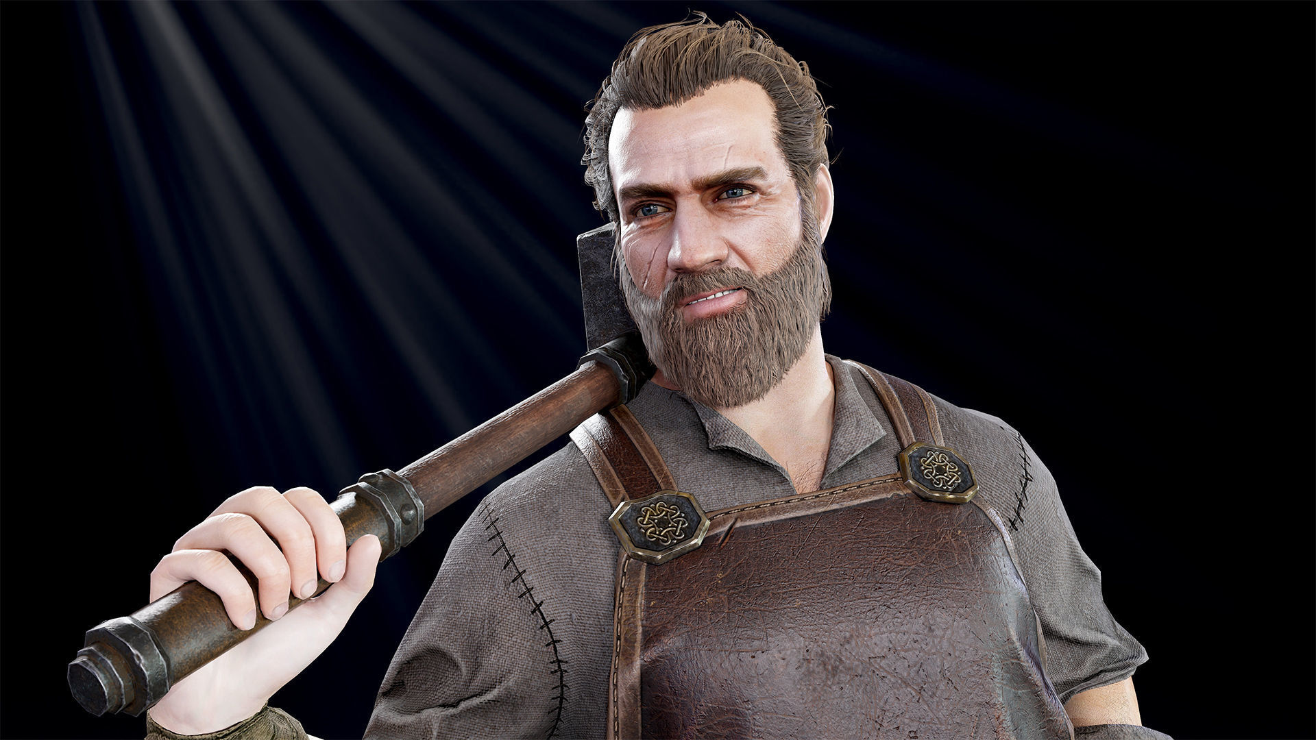 Blacksmith man in apron Low-poly 3D model_6