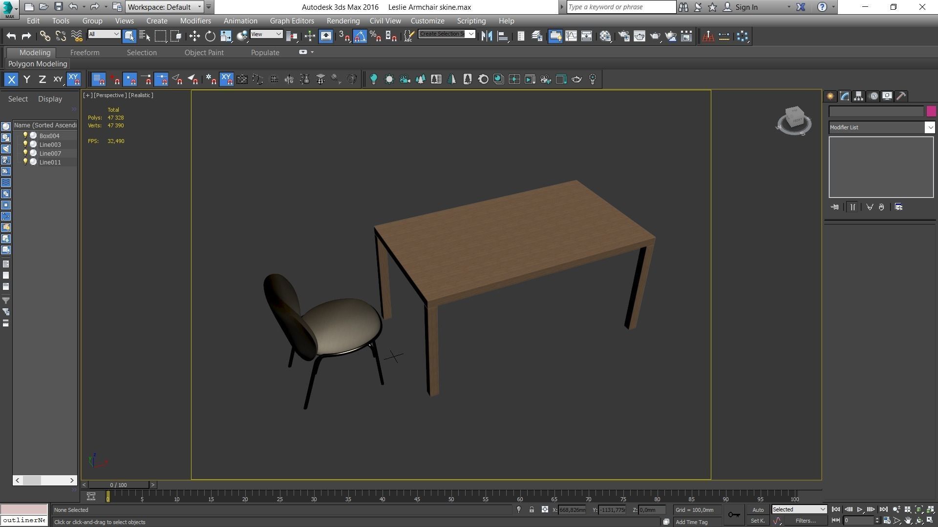Dining set table and chairs Low-poly 3D model_3