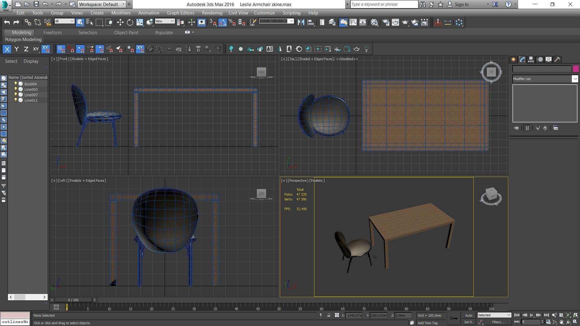 Dining set table and chairs Low-poly 3D model_2