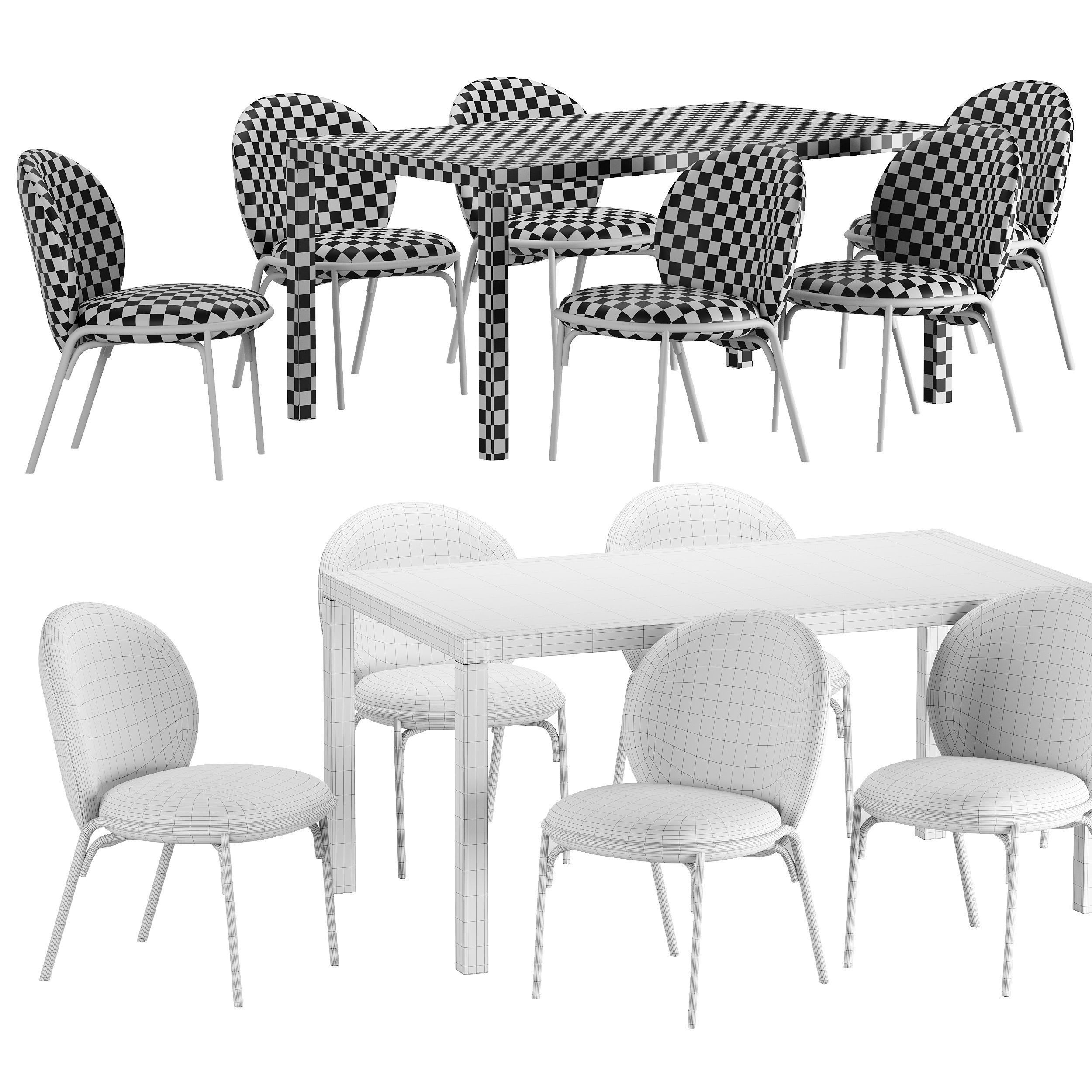 Dining set table and chairs Low-poly 3D model_1