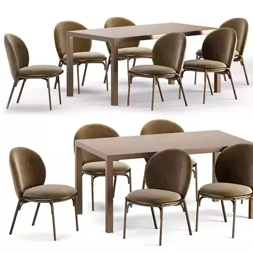 Dining set table and chairs Low-poly 3D model