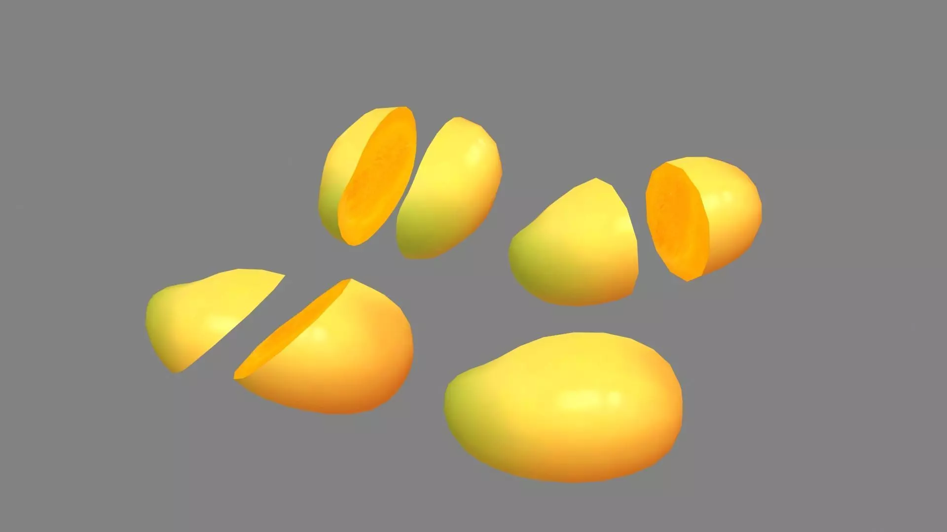 Cartoon mango and slice  Low-poly 3D model_0