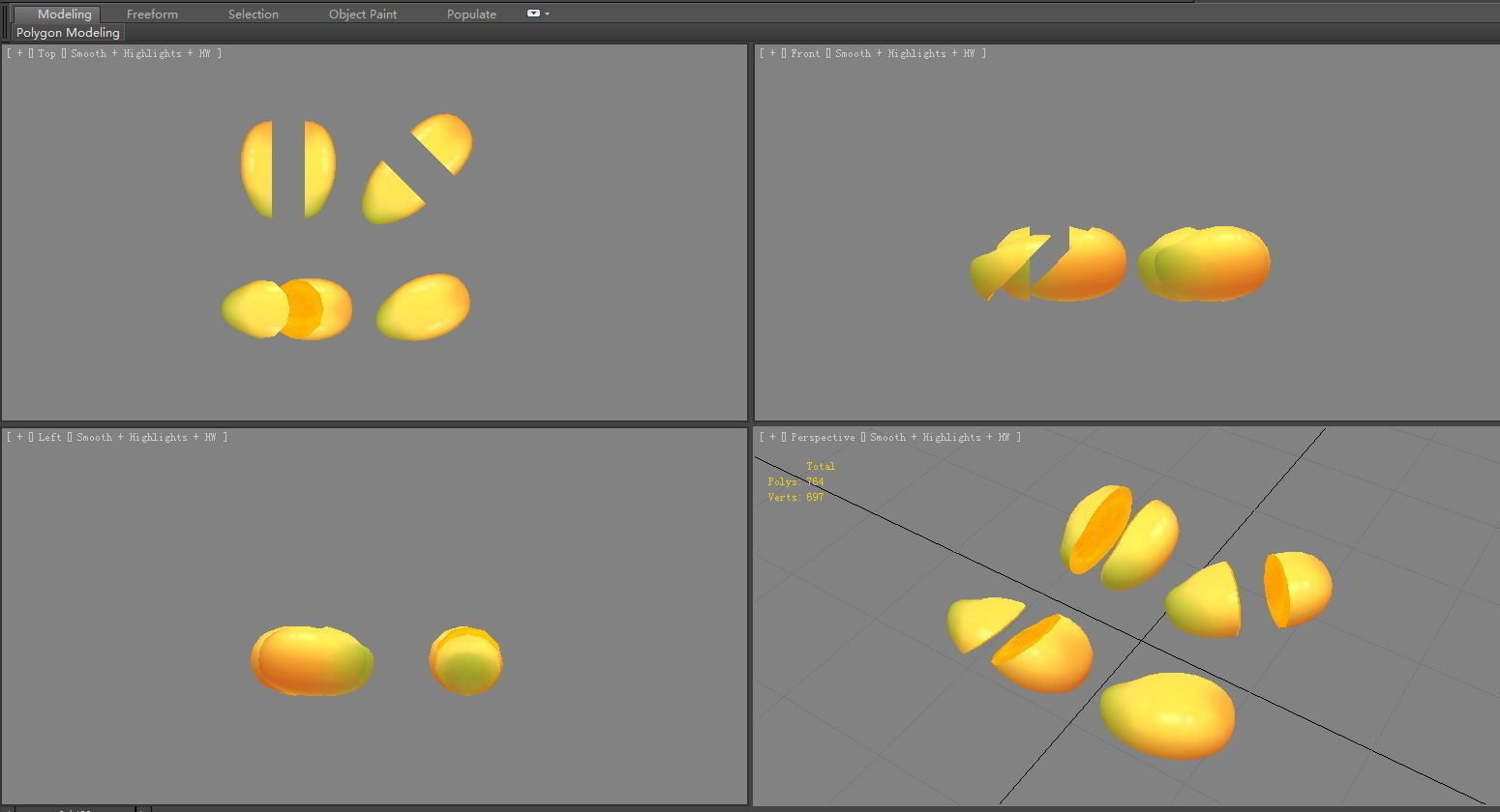 Cartoon mango and slice  Low-poly 3D model_3