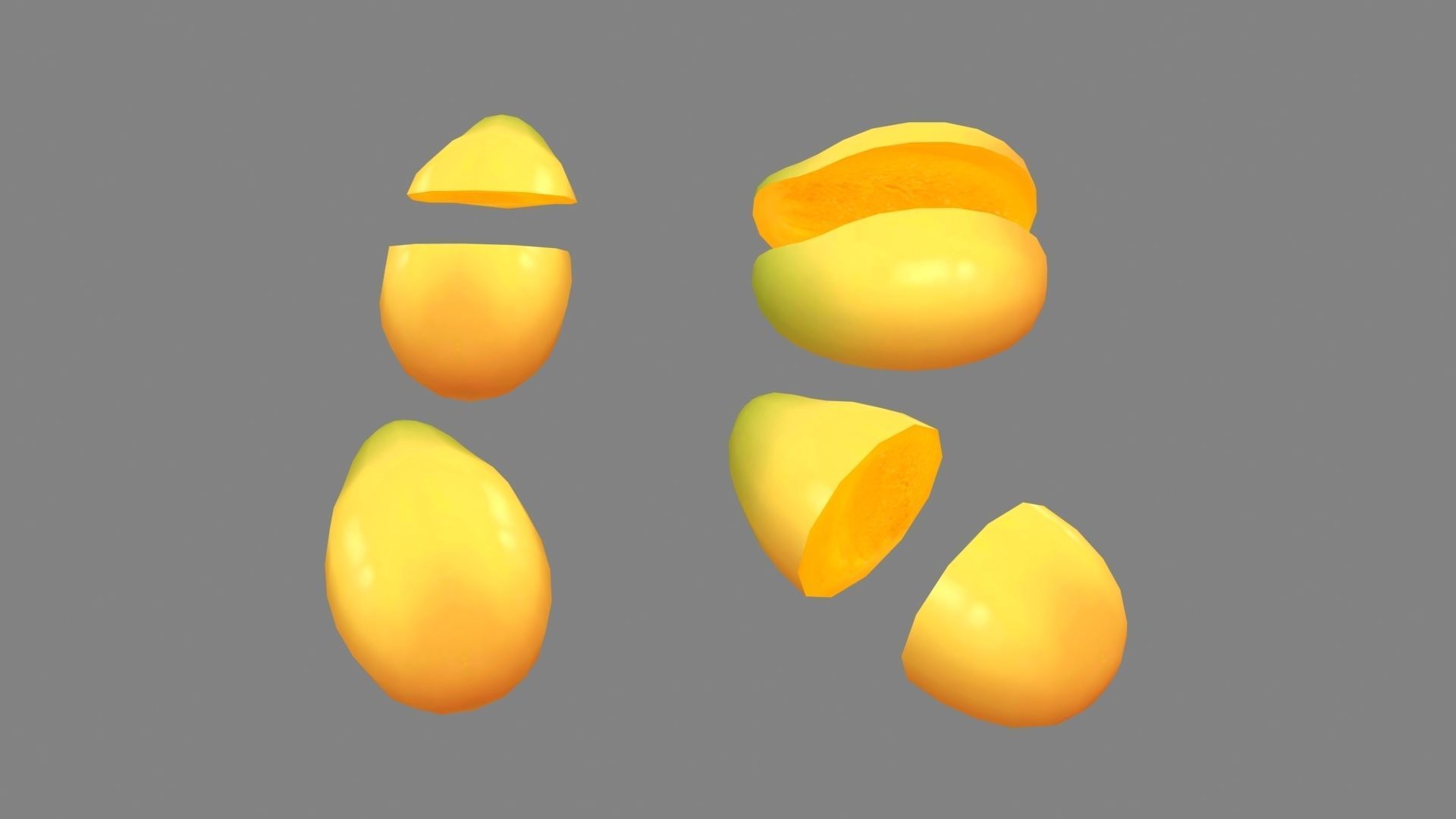 Cartoon mango and slice  Low-poly 3D model_1