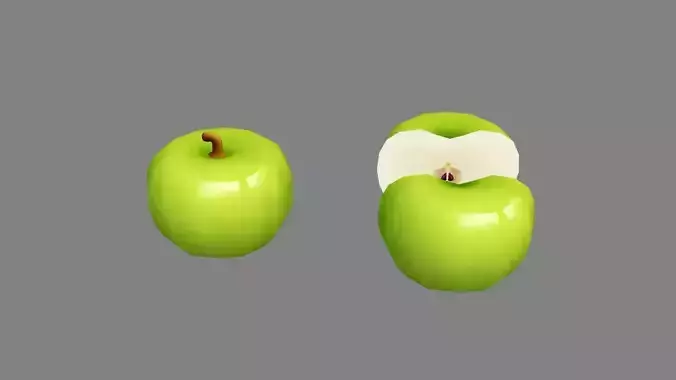 Cartoon green apple and slice