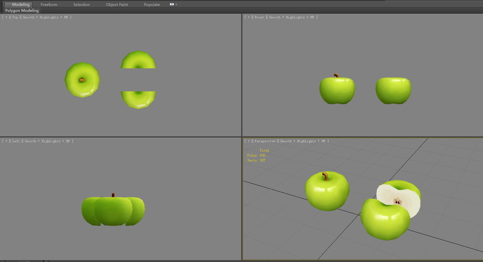 Cartoon green apple and slice Low-poly 3D model_3