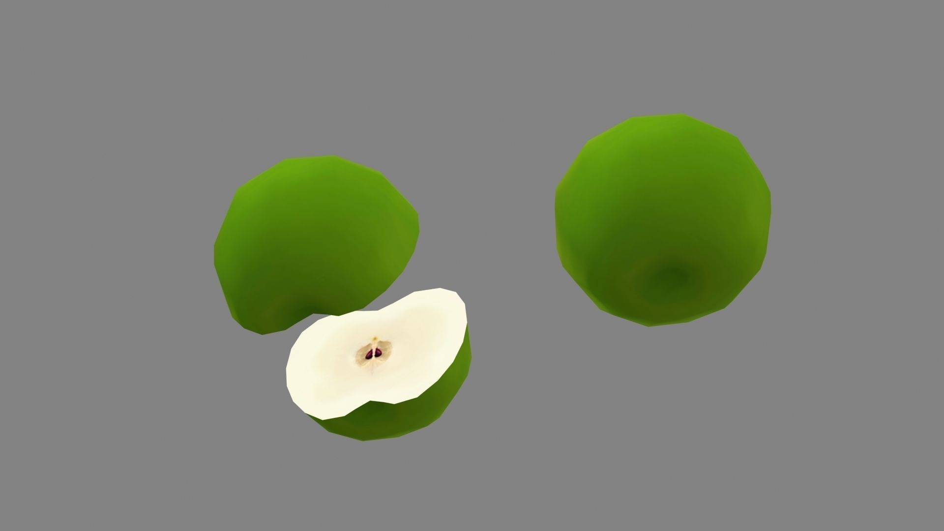 Cartoon green apple and slice Low-poly 3D model_2