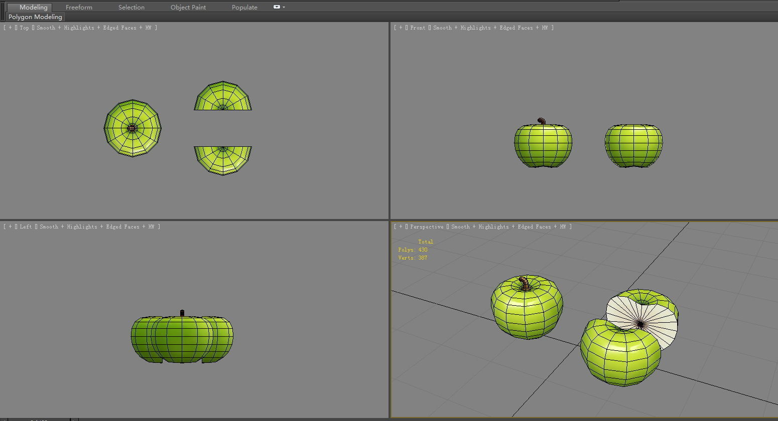 Cartoon green apple and slice Low-poly 3D model_4