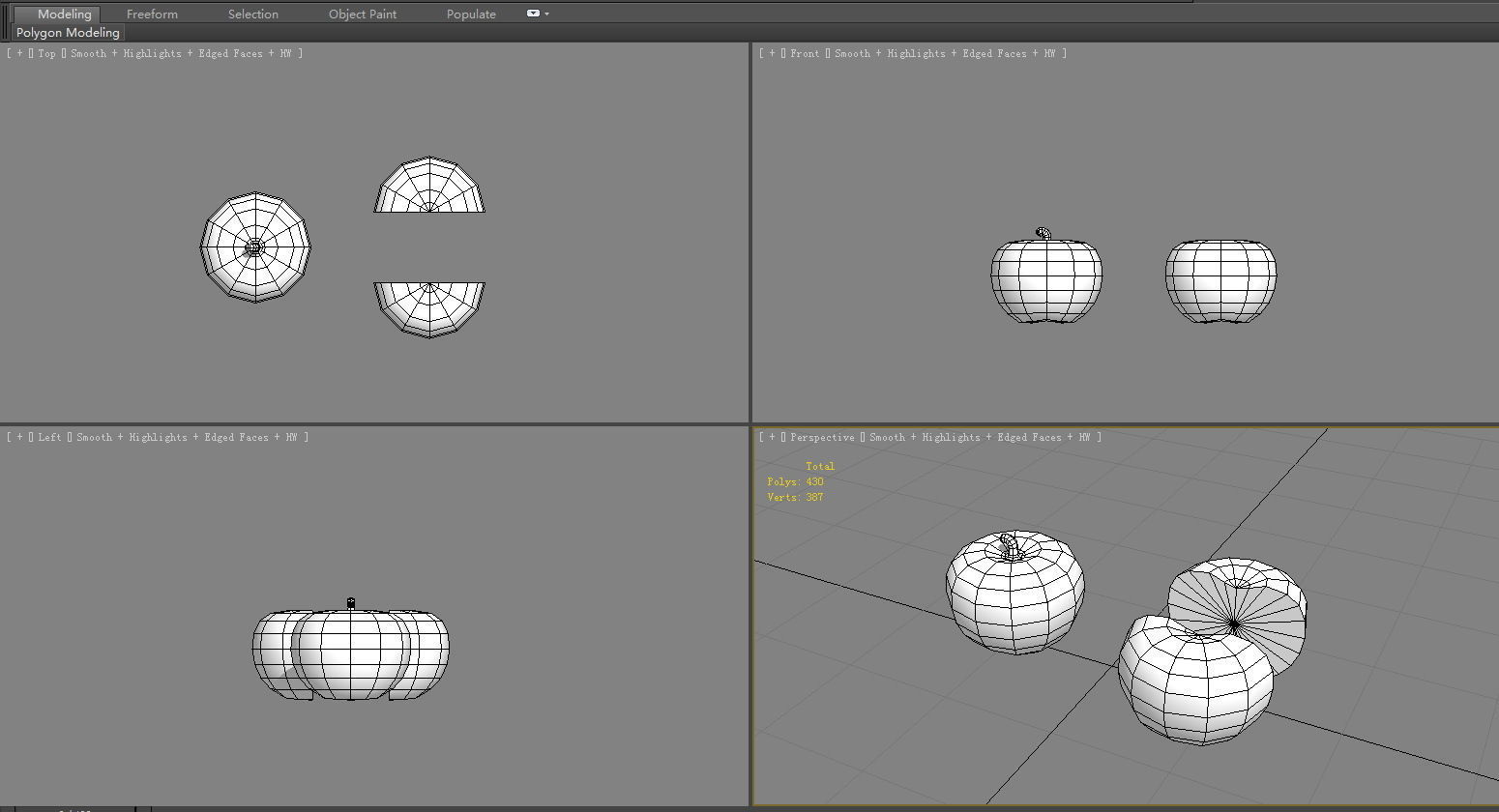 Cartoon green apple and slice Low-poly 3D model_5
