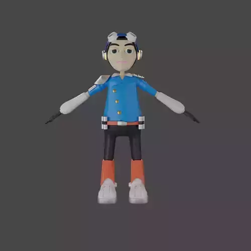 Aviator men pilot in costume airplane with tool Low-poly 3D model