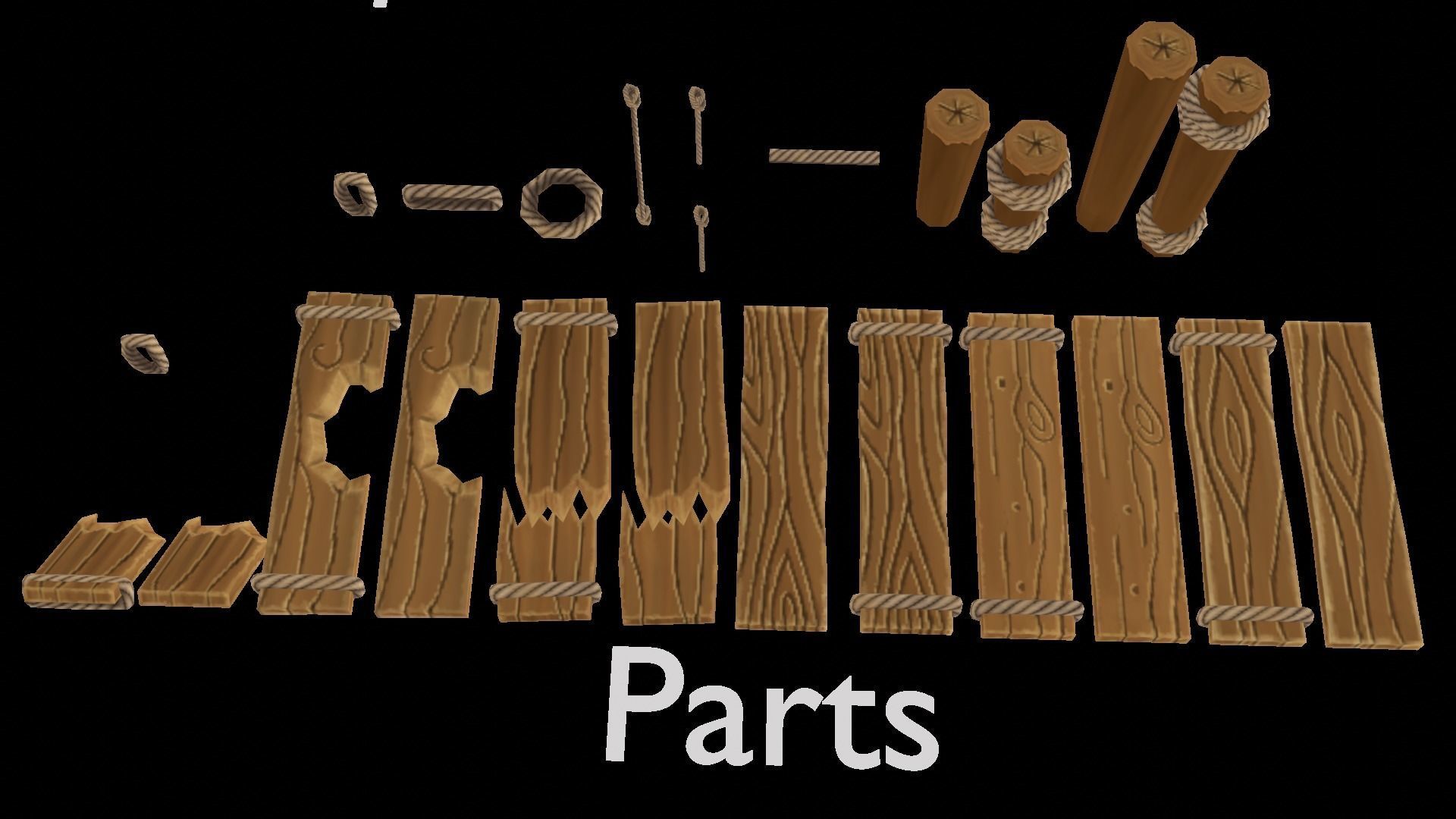 Lowpoly Rope Bridge Modular Asset Low-poly 3D model_2