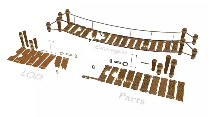 Lowpoly Rope Bridge Modular Asset Low-poly 3D model