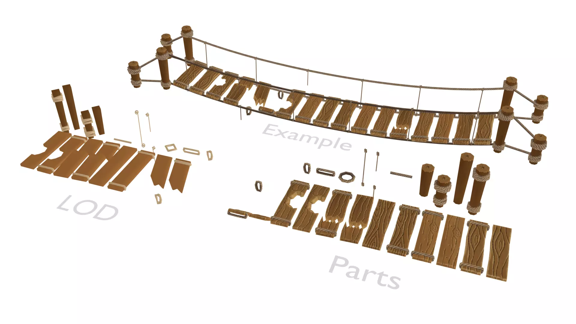 Lowpoly Rope Bridge Modular Asset Low-poly 3D model_0