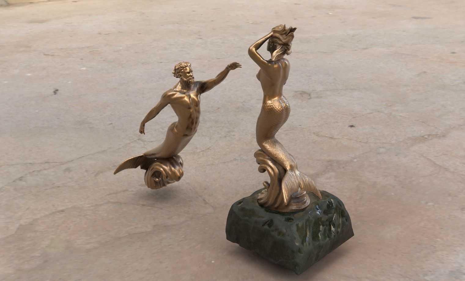 Mermaid statue - The Neptune and Nereida Sculpture 3D model_3