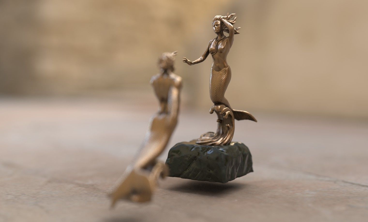 Mermaid statue - The Neptune and Nereida Sculpture 3D model_6
