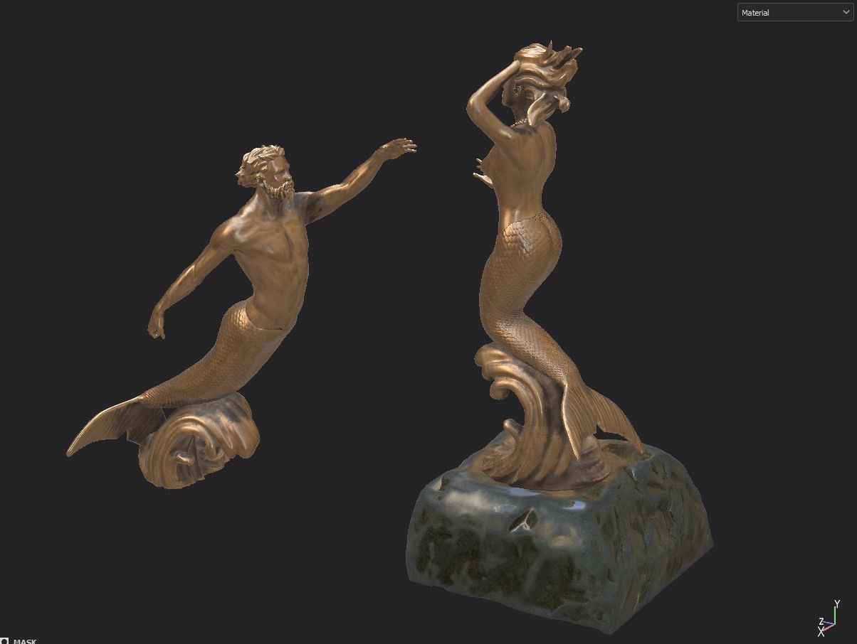 Mermaid statue - The Neptune and Nereida Sculpture 3D model_1