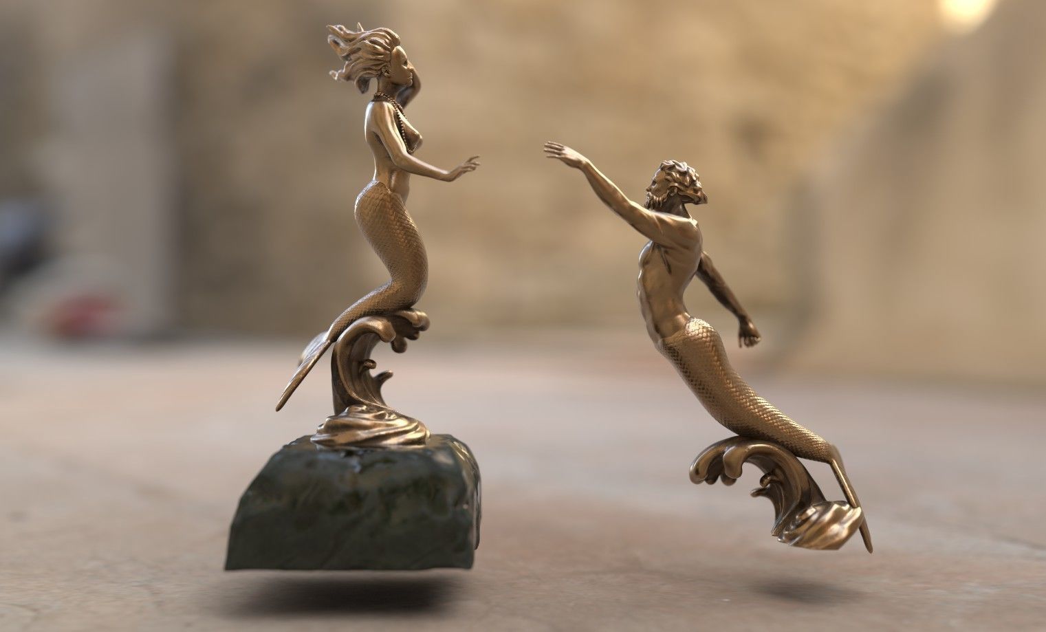 Mermaid statue - The Neptune and Nereida Sculpture 3D model_8
