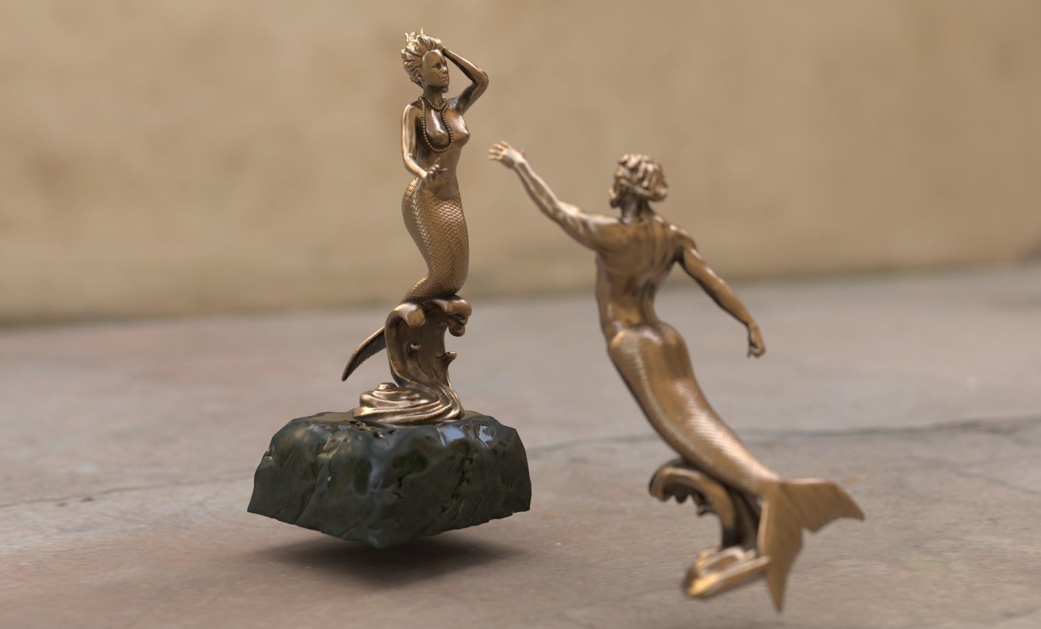 Mermaid statue - The Neptune and Nereida Sculpture 3D model_2