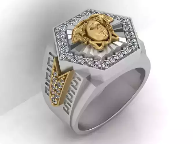 3d-model ring gold and silver with diamonds
