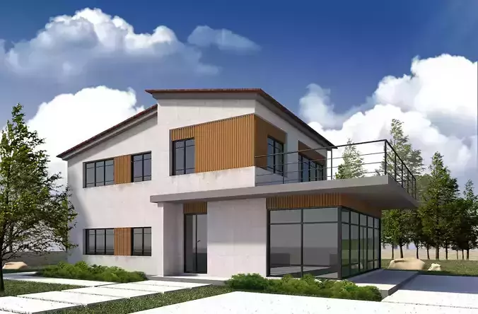 villa house with two stories and balcony