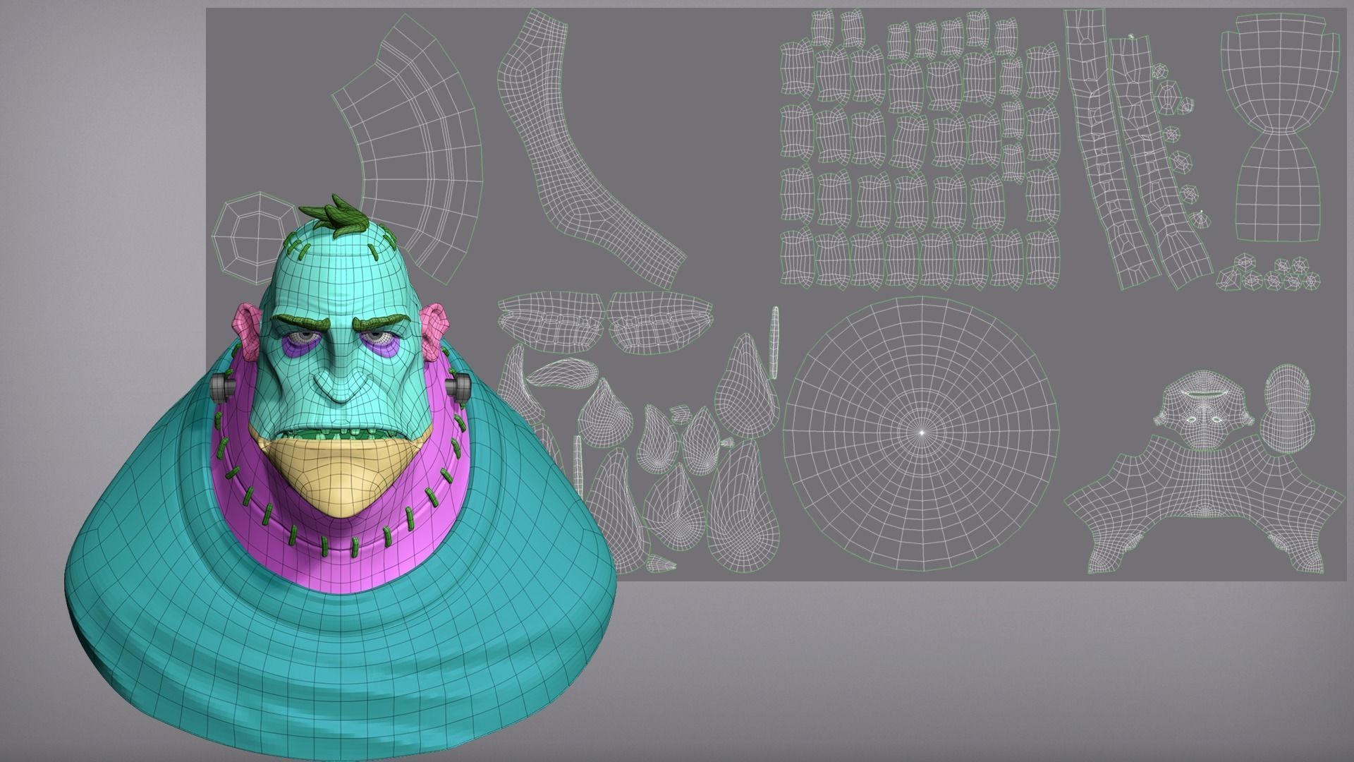 Cartoon character Frankenstein monster base mesh 3D model_7