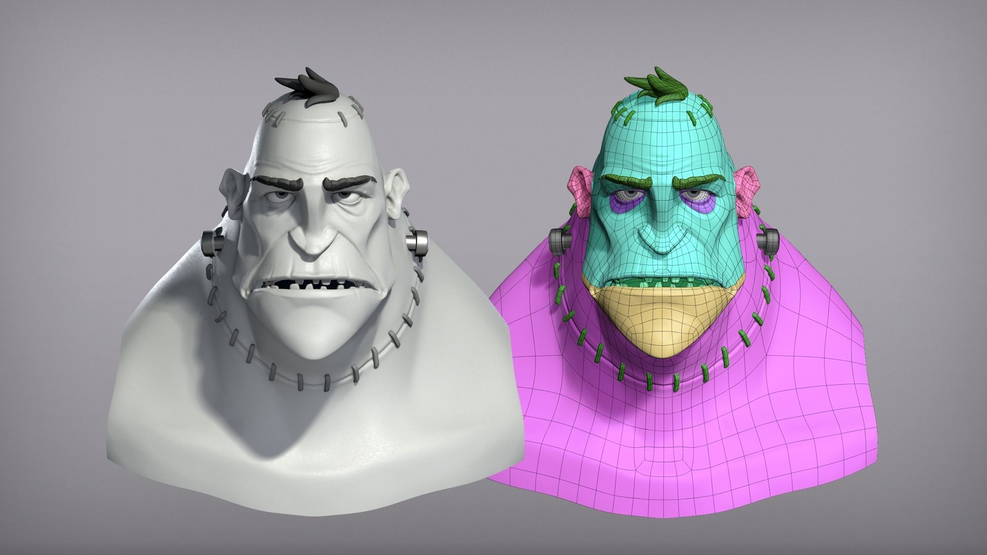 Cartoon character Frankenstein monster base mesh 3D model_4