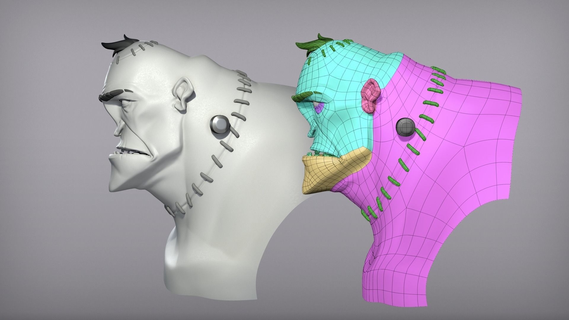 Cartoon character Frankenstein monster base mesh 3D model_5