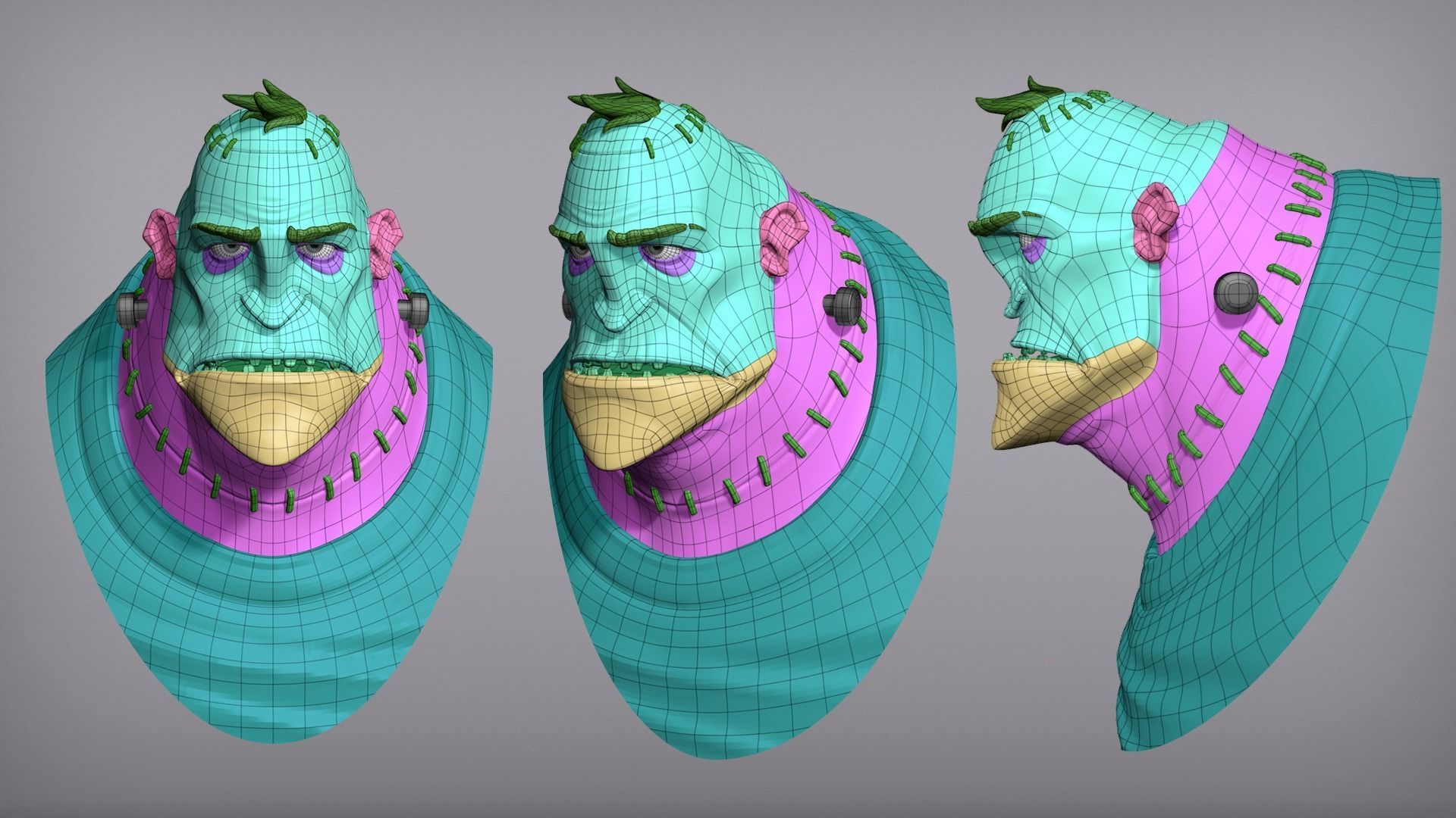 Cartoon character Frankenstein monster base mesh 3D model_3