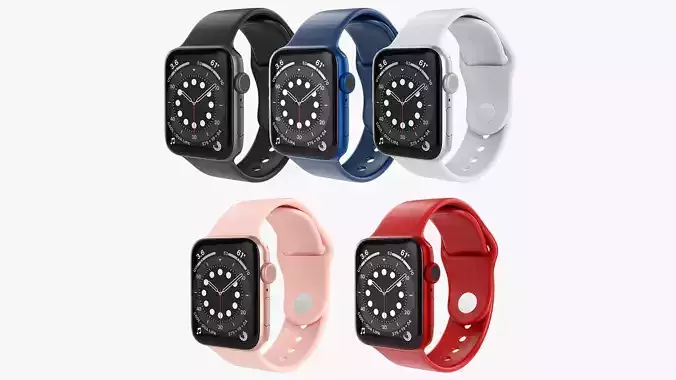 Apple Watch Series 6 silicone loop blue gold gray red silver 3D Model Collection