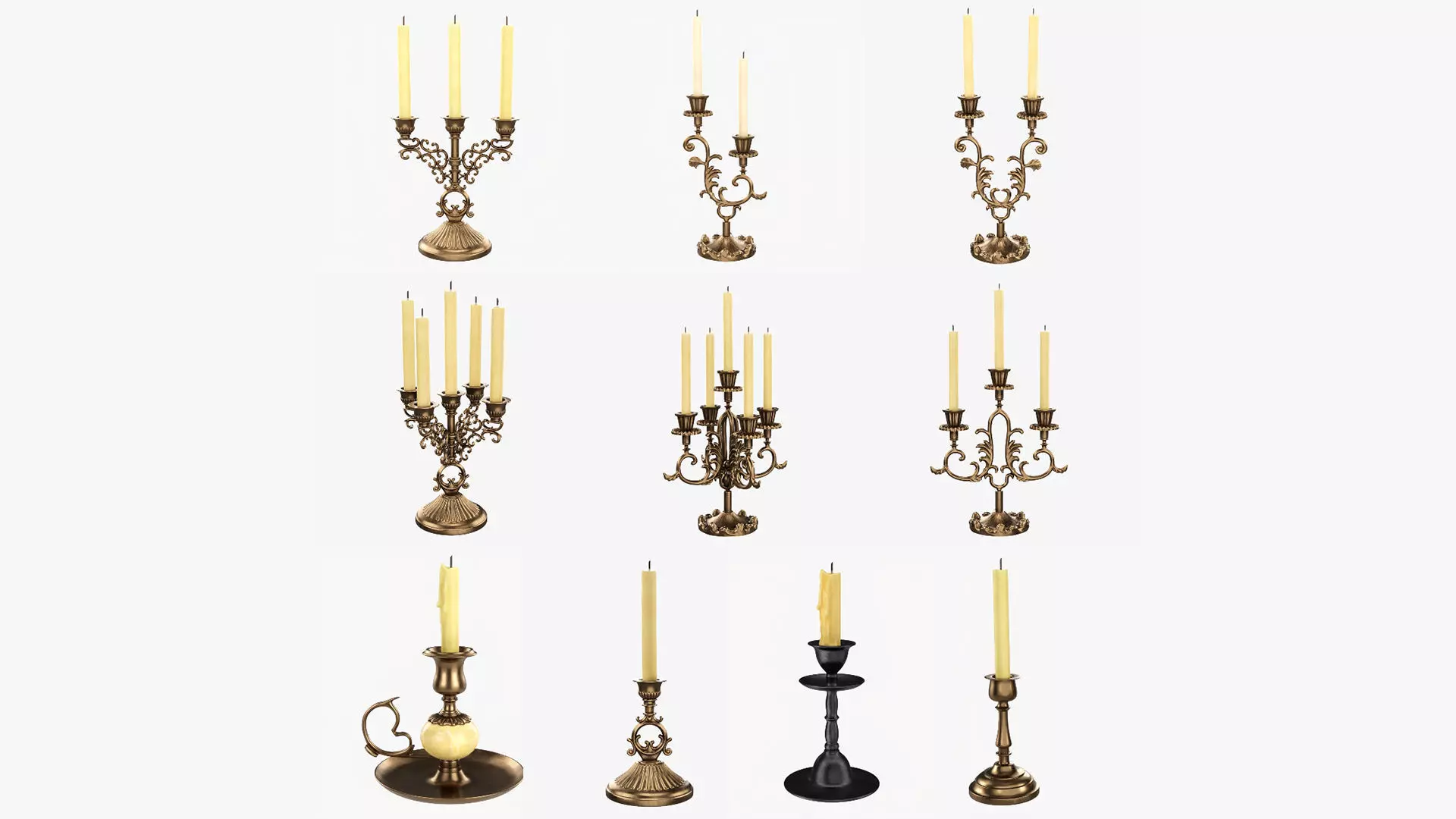 Antique candlesticks with candles 3D Model Collection_0