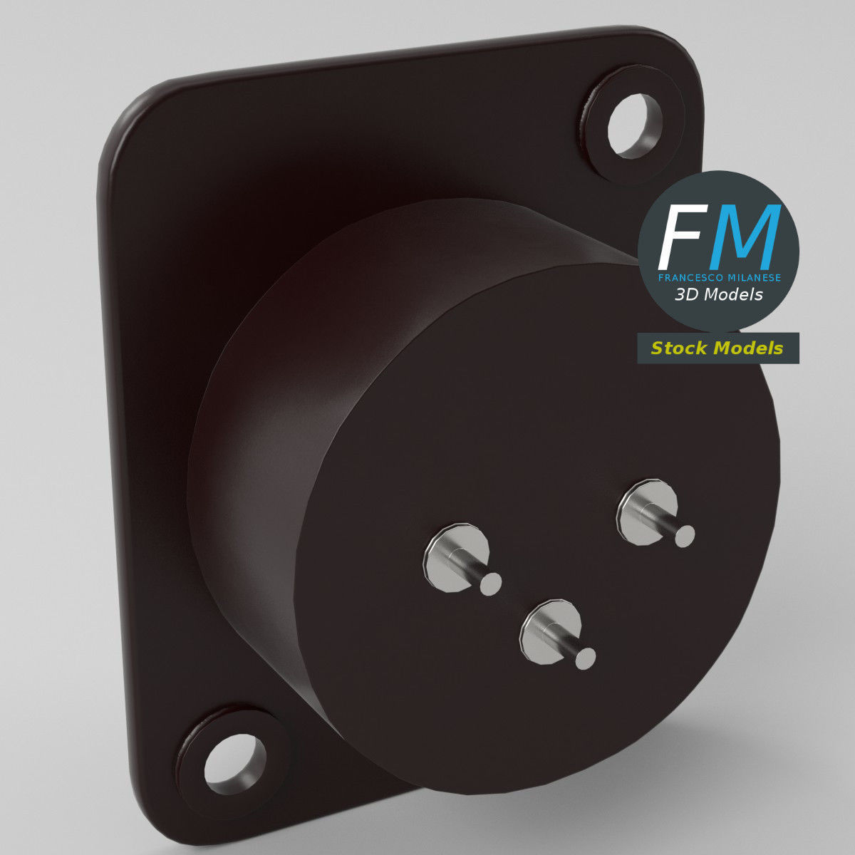 Panel mount male xlr connector 3D model_5
