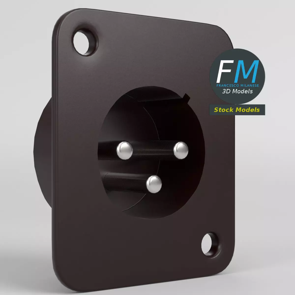 Panel mount male xlr connector 3D model_0