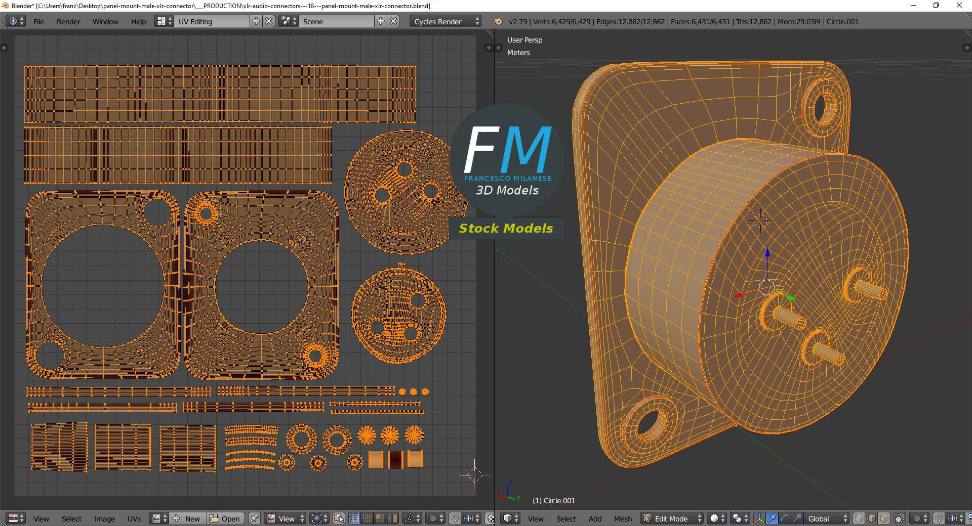 Panel mount male xlr connector 3D model_10