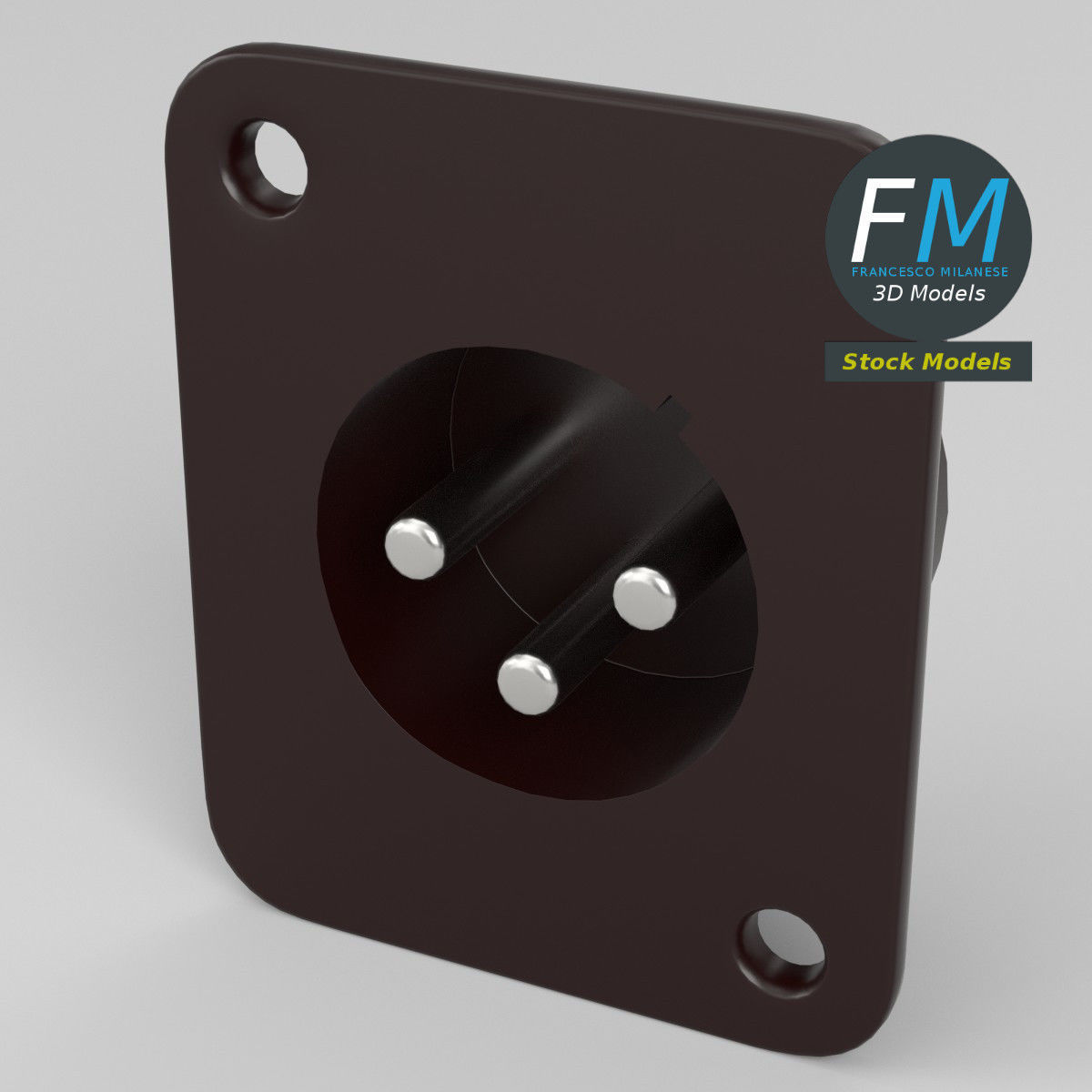 Panel mount male xlr connector 3D model_2