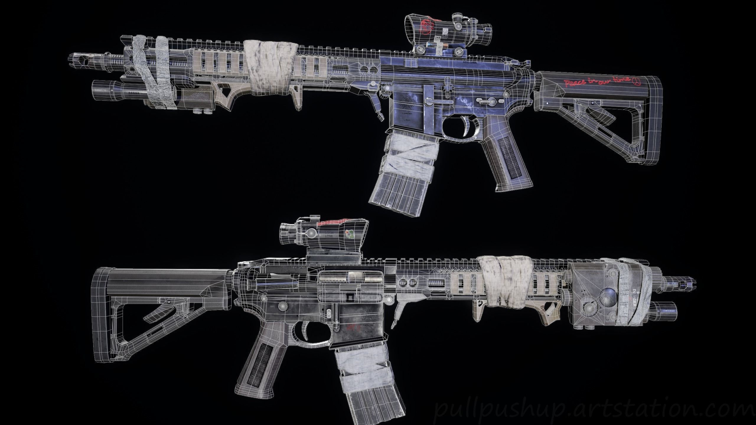 Game Ready Assult Rifle  Customized Low-poly 3D model_3